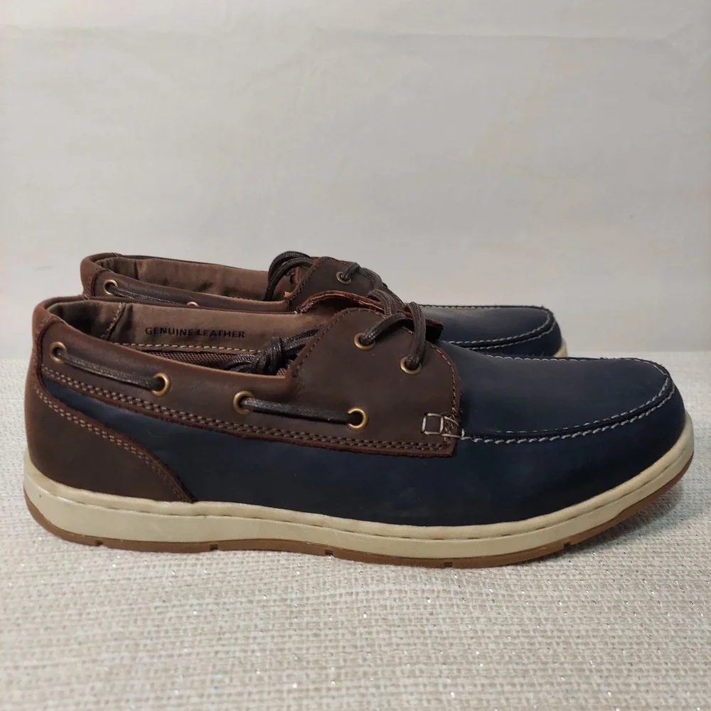 New Nunn Bush Mens Dual Comfort Leather Boat Shoes Navy‎ Brown Men 10M Loafers
